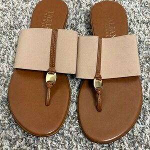 Italian Shoemaker Thong Sandals with Tan strap and Gold Accent
